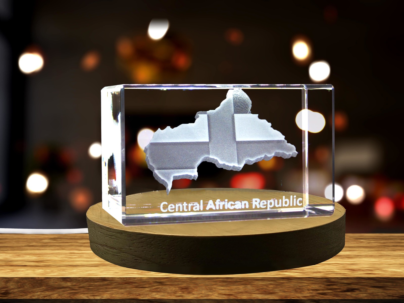 LED Base included | Central African Republic 3D Engraved Crystal 3D Engraved