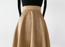 Camel Suede A-line Midi Skirt Winter Women Custom Plus Size Flare Party Skirt image 8
