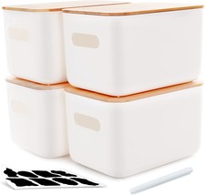 Citylife 4 Packs Of Plastic Storage Bins With Bamboo Lids, Stackable Storage - £35.10 GBP