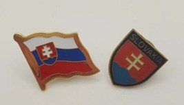 Slovakia Flag Shield Crest Lot of 2 Pins Collectible Souvenir Pin - $24.55