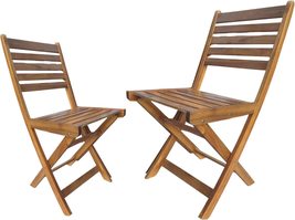 Patio Wise Outdoor Folding Chair Set, 2 Foldable Acacia Wood Seats, Compact Teak - £103.88 GBP