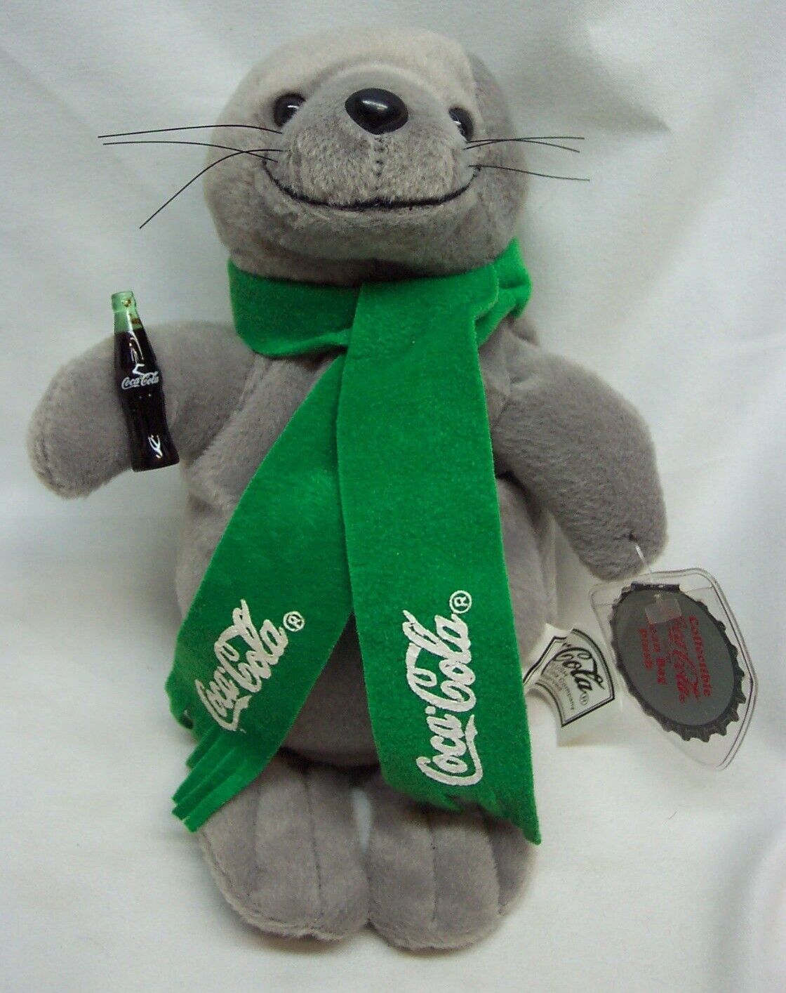 Primary image for VINTAGE Coca-Cola COKE CUTE SEAL WITH GREEN SCARF 8" Bean Bag STUFFED ANIMAL NEW