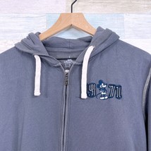 Disney Parks 1971 Hooded Full Zip Sweatshirt Gray Exposed Stitch Seam Mens Small - £30.57 GBP