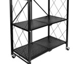 3-Tier Heavy Duty Foldable Metal Rack Storage Shelving Unit With Wheels ... - £92.76 GBP