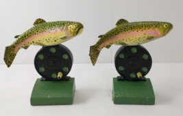 Antique Trout Unlimited Cast-Iron Fly Fishing Reel Bookends Set Statue Sculpture - £95.92 GBP