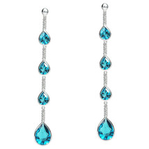 Vibrant Teardrops of Blue Cubic Zirconia Sterling Silver Chain Dangle Earrings - £13.14 GBP