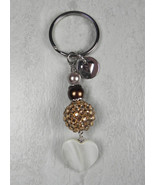 Rhinestone Ball Glass Pearl Shell Copper Silver Keychain Handmade New - $15.14