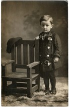 Real Photo Postcard RPPC 1904-1918 - Young Boy by Chair with Hat AZO - N... - $16.83