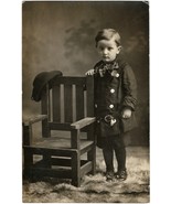 Real Photo Postcard RPPC 1904-1918 - Young Boy by Chair with Hat AZO - N... - £13.15 GBP