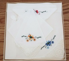 Nice set of 6 vintage hand embroidered floral cotton handkerchiefs NOS w... - $24.99