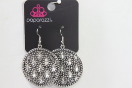 Paparazzi Earrings (New) Medallion Stallion - White &amp; Silver Earring - £6.88 GBP