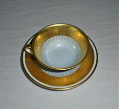 Weimar Germany Espresso Cup &amp; Saucer Gold Baby Blue Vintage Gold Lace - $54.45