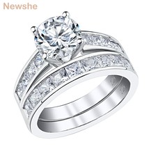 2 Pcs Classic Wedding Rings For Women 925 Sterling Silver 1.8 Ct AAAAA CZ Engage - £58.96 GBP