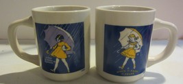 Vintage Morton Salt Girl  Coffee Mugs - When it Rains it Pours set of 2 - £11.85 GBP