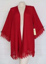 NWT Per Seption Concepts Large Cool Red Open Tunic Jacket Ornate Lace Trim - $16.78