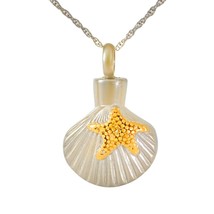 Gold Starfish on Stainless Steel  Shell Pendant Funeral Cremation Urn w/Necklace - $59.99