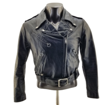 BROOKS Black Leather Motorcycle Jacket Belted Classic Vintage Detroit,  ... - £128.30 GBP