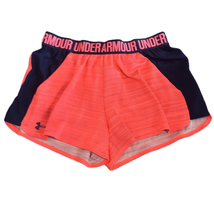 Under Armour Women&#39;s XS Orange Blue Heat Gear Loose Athletic Running Shorts - $8.59