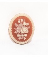 Avon Flower Bouquet Cameo Silhouette Coral and Ivory Resin Pin Brooch Vi... - $21.78