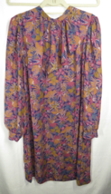 Women&#39;s Large,Vintage Multicolor Abstract Leaf Print Long Sleeve Georgette Dress - £13.06 GBP