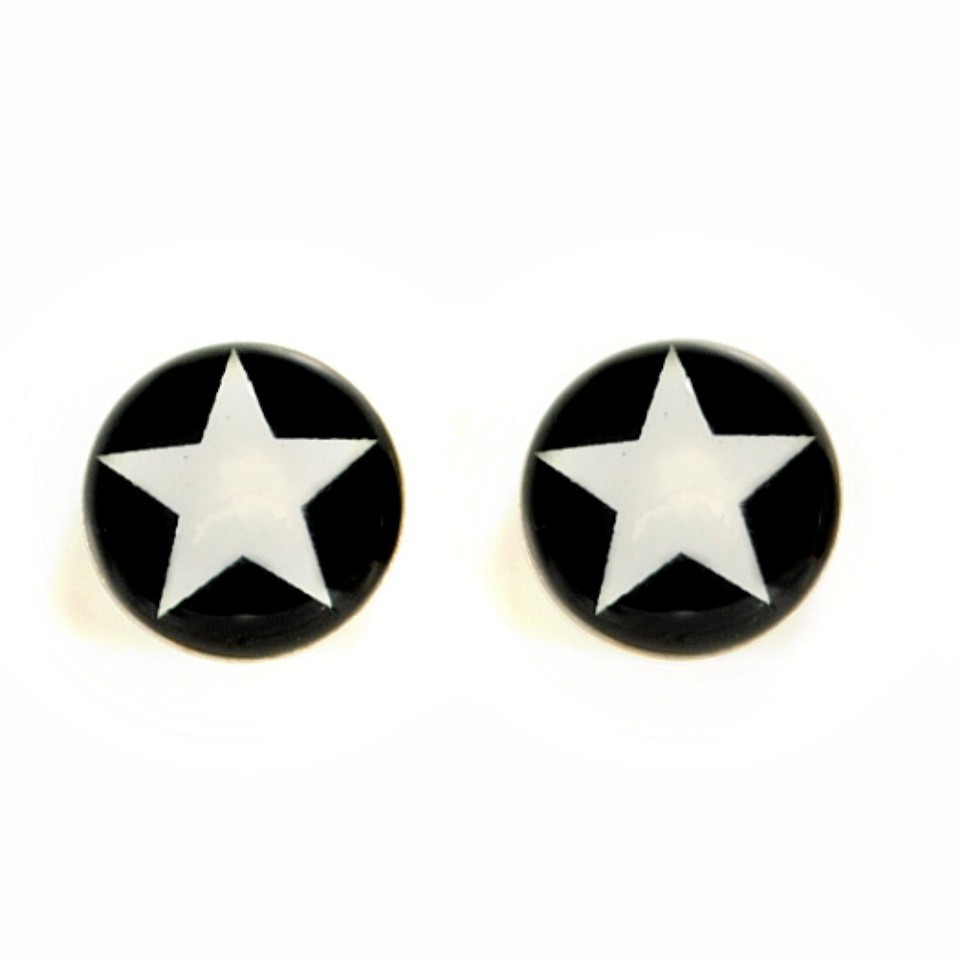 STAINLESS STEEL POST EARRINGS STAR White Black Hipster Pair Icon Stud NEW Item image 2