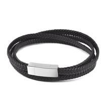Jiayiqi Leather Bracelets Men's Genuine Braided Woven Rope Bangles Stainless Ste - £10.83 GBP