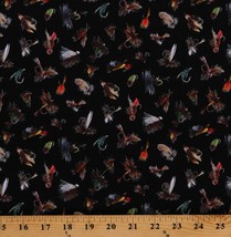 Cotton Fishing Lures Bait Fishing Gear Black Fabric Print by the Yard D363.30 - $11.95