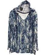 NWT LuLaRoe Large Blue Navy White Cream Tie Dye ELIZA Long Sleeved Hoodie - $40.58