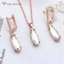 S&amp;Z DESIGN Korean Fashion Water Drop Crystal Jewelry Set Rose Gold Dangle Earrin - £18.35 GBP