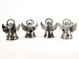 Vintage Christmas Angels Metal Napkin Rings, Set of 4, Silver Tone, Holly Berry - £23.03 GBP