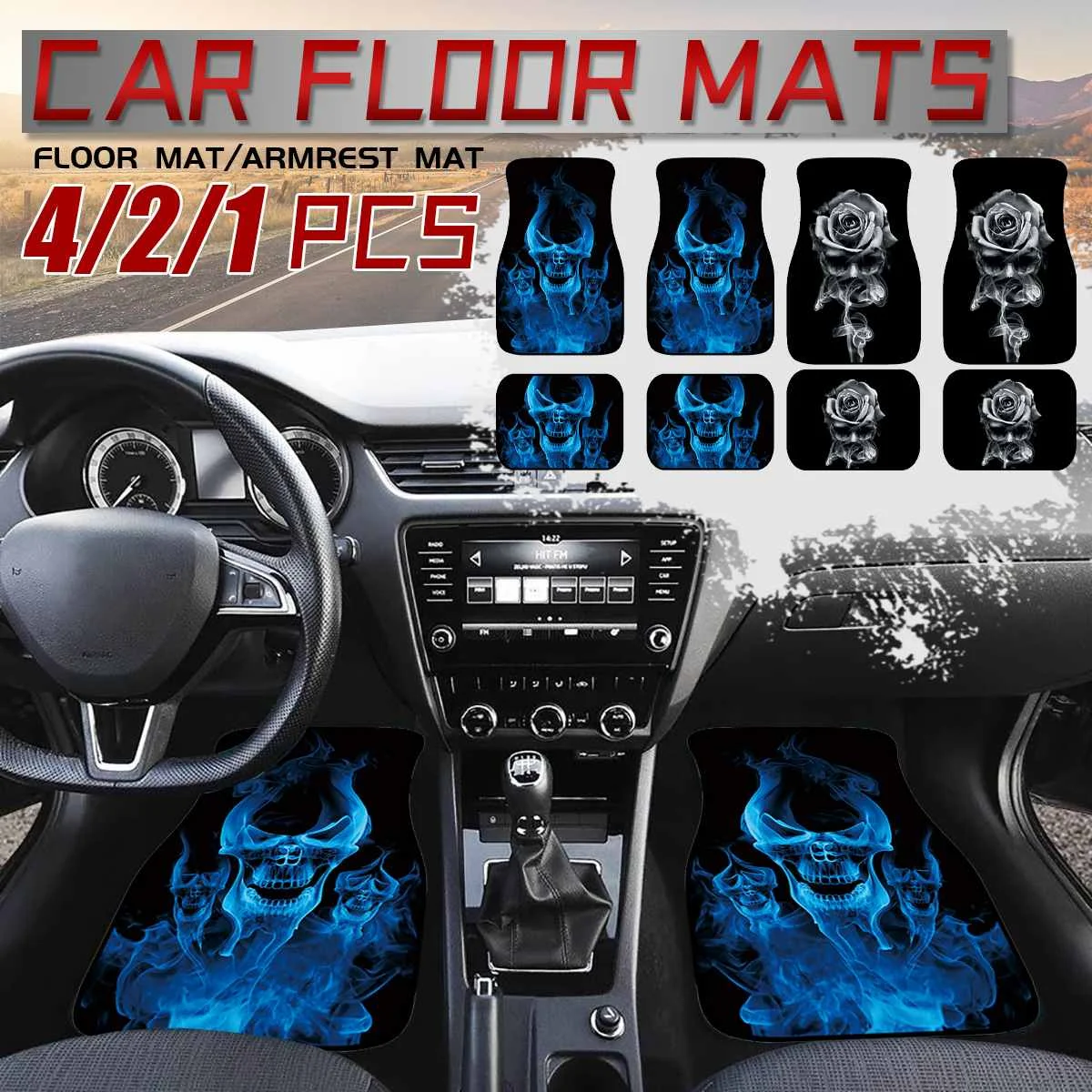 4PC Universal Car Floor Mat Custom Wolf Background Rubber Anti Slip Dustproof - £29.72 GBP