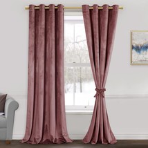 Jiuzhen Velvet Curtains 96 Inches - Room Darkening Thermal Insulated, Wild Rose - £48.97 GBP