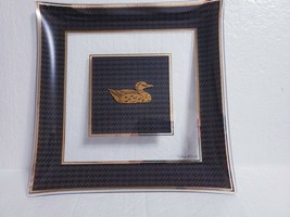 MCM Georges Briard 11.5&quot; Square Platter Tray Houndstooth w/ Gold Duck Center - £14.85 GBP