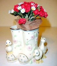 Lenox Garden Boot Vase w/Floral Insert &amp; Ducks Spring Easter Petals &amp; Pe... - $29.90
