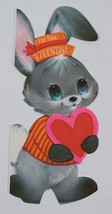 VINTAGE HALLMARK VALENTINE GREETING CARD BLUE EYED GRAY BUNNY RABBIT HEA... - €3,43 EUR