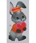 VINTAGE HALLMARK VALENTINE GREETING CARD BLUE EYED GRAY BUNNY RABBIT HEA... - €3,43 EUR