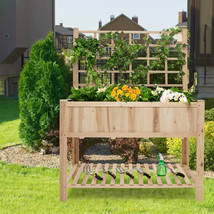Wooden Raised Garden Bed Large Elevated Plant Box Flower Stand w/ Trellis Patio - £175.78 GBP
