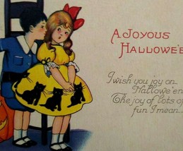 Vintage Halloween Postcard Stecher 1239 A Original Antique Girl Black Cat Dress - £33.85 GBP