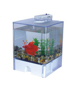 Portable Desktop Deco 3L Aquarium Fish Tank Betta Cube Bowl w/LED Light ... - €24,18 EUR
