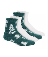 Womens Fuzzy Butter Socks 2 Pair Green Christmas Trees &amp; White CHARTER C... - £4.23 GBP