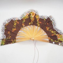 Vintage Ladies Fabric &amp; Bamboo Wood Folding Fan - £36.63 GBP