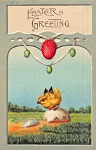 Easter GREETING-EGGS On RIBBONS-CHICK Out Of SHELL~1910s Postcard - £4.64 GBP