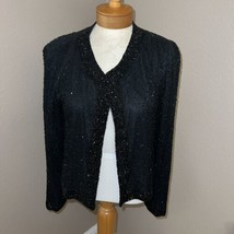 Vintage Woman’s Black Medium 100% Silk Beaded jacket - £38.79 GBP