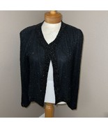 Vintage Woman’s Black Medium 100% Silk Beaded jacket - £38.68 GBP