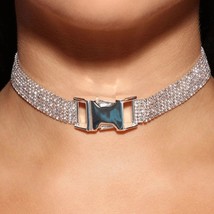 Novel Multi-row Choker Necklace Crystal For Women Vintage Rhinetone Metal Aesthe - £11.76 GBP