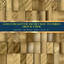 50 GOLD Glitter, metallic, foil Digital Paper   - £3.14 GBP