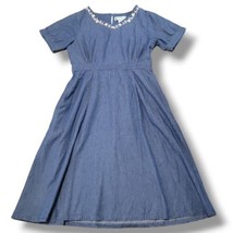 Ella Simone Dress Size Medium Denim Dress A-Line Dress Embroidery Embroi... - £35.80 GBP