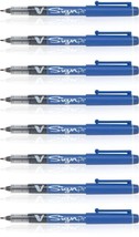 Pilot 8 Pcs Blue V Sign Pen Liquid Ink Medium 2mm Nib Tip 0.6mm V-Sign Fibre - $23.75