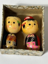 Vtg Hand Painted Japanese Kokeshi Dolls Set Of 2 Small Wooden - $406.24 MXN