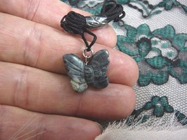 (an-but-6) BUTTERFLY gray Picasso Marble carving Pendant NECKLACE FIGURI... - $7.70